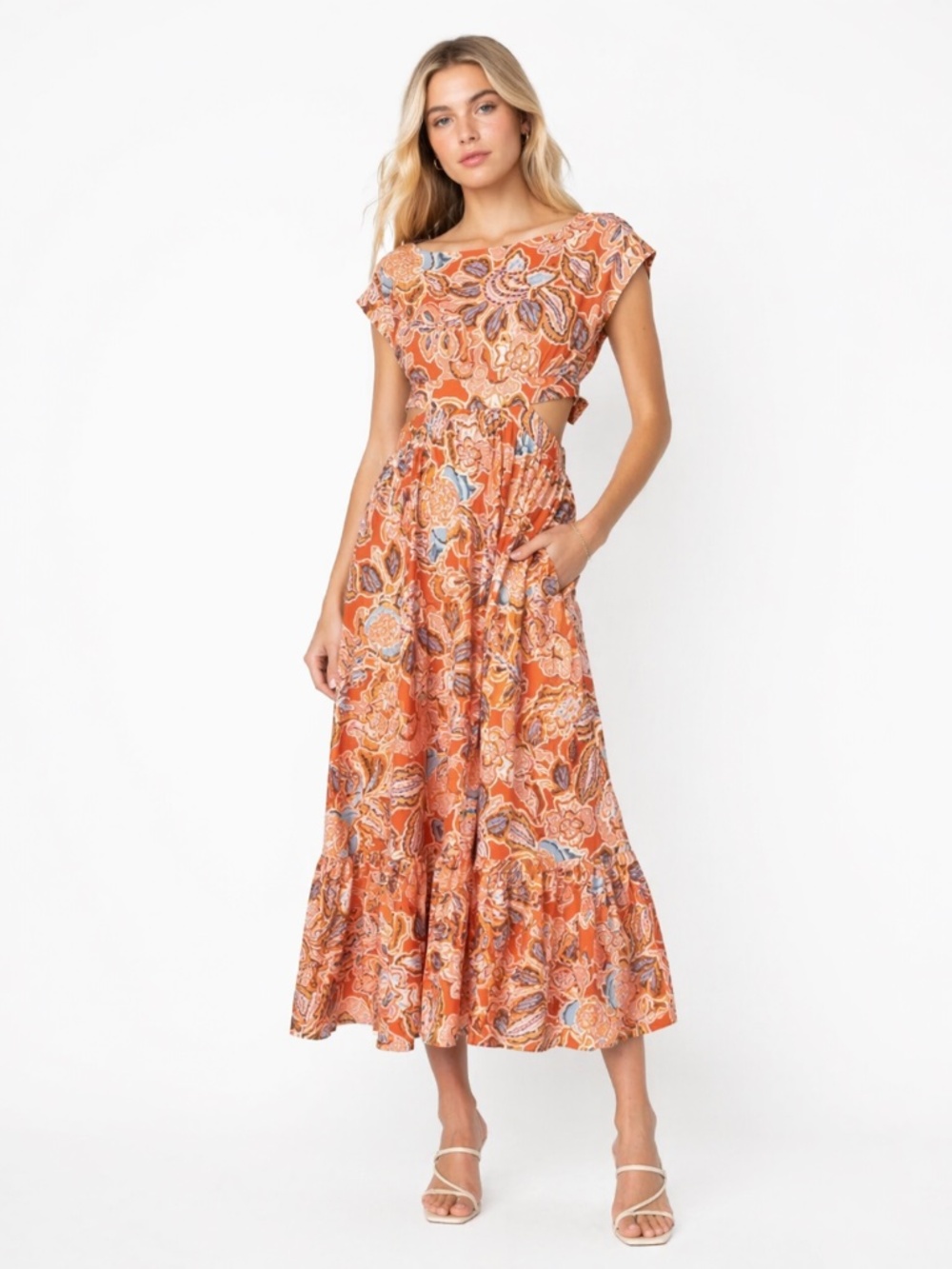 MISA‎ -  Dana Mae Cut‑Out Cotton Floral Maxi Dress
